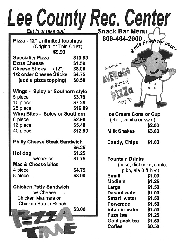 Rec Center menu